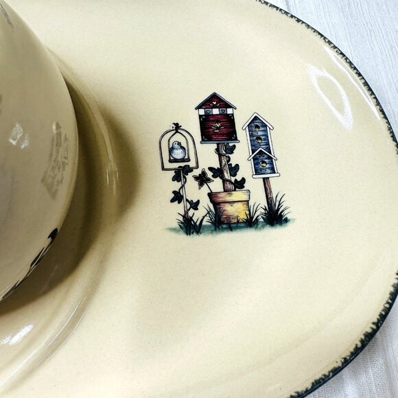 Home & Garden Party Birdhouses Stoneware Soup Bowl & Sandwich Plate Platter Set - Picture 4 of 13